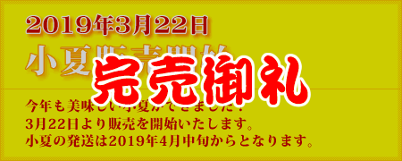 小夏の販売を開始しました。発送は2019年4月中旬からとなります。完売御礼